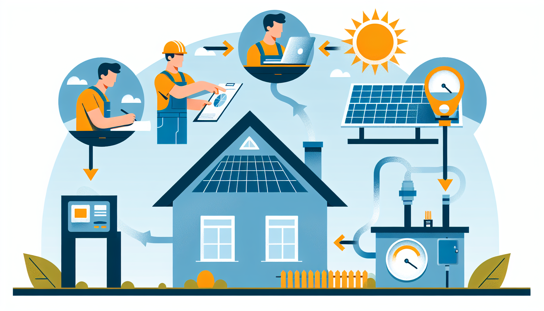 Fasi del progetto fotovoltaico chiavi in mano: sopralluogo, progettazione, installazione pannelli sul tetto e allaccio alla rete